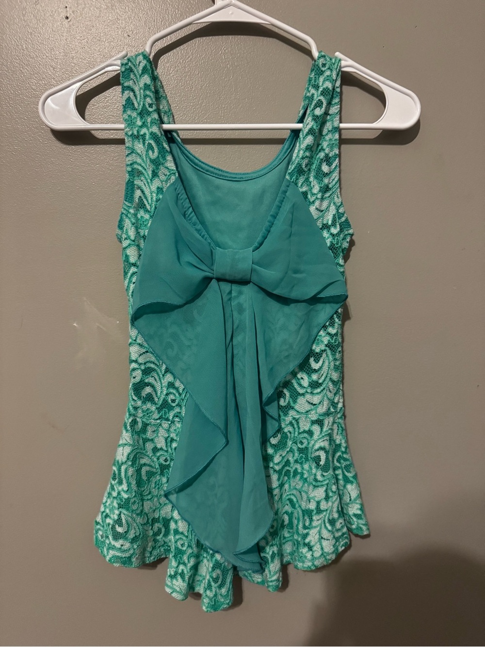 Girls' Green Lace-Pattern Swim Dress - Picture 2 of 2